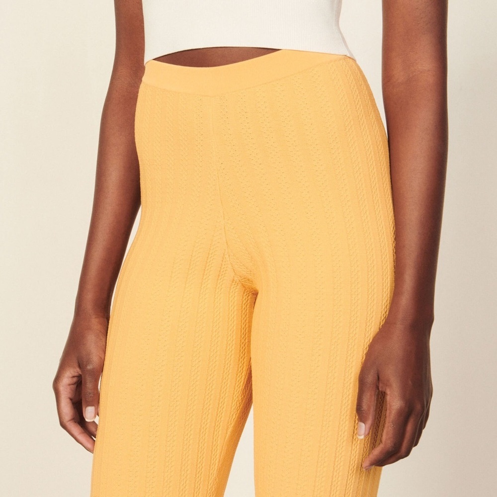 SANDRO Pointelle Trim Rib Knit High Rise Ankle Crop Bootcut Flare Leg Pants‎ M - Picture 10 of 14